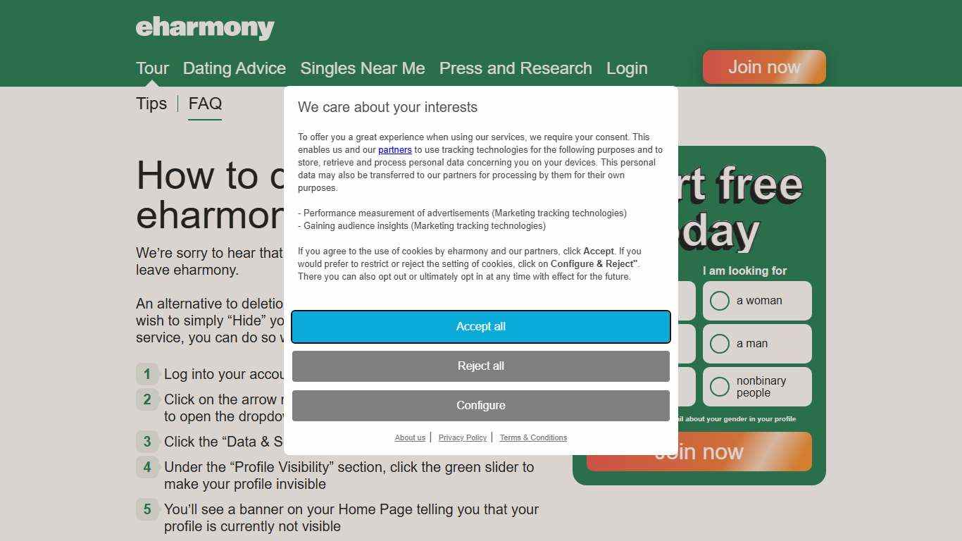 How to delete my eharmony account?