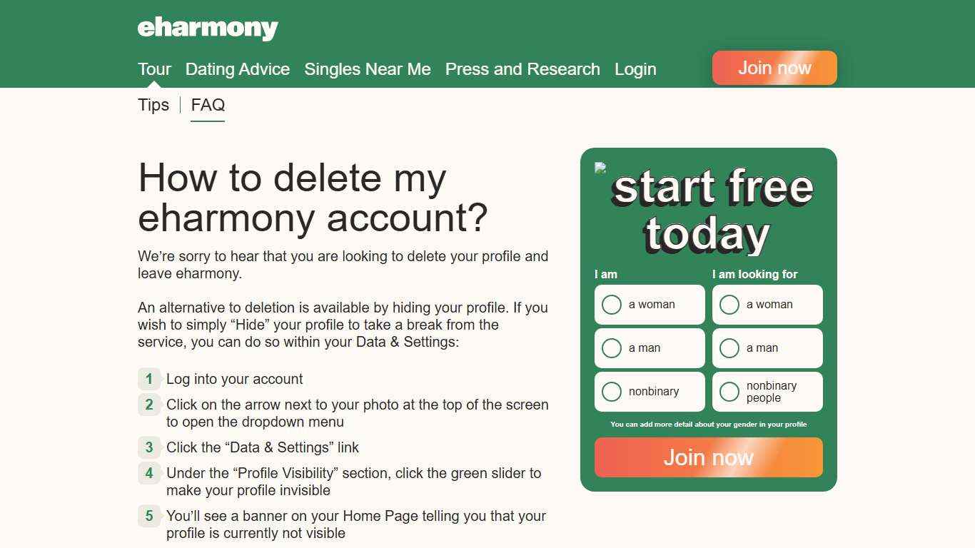 How to delete my eharmony account?